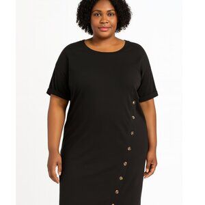 Cato Est.1946 Black Round neck short Sleeve Shift Dress Button detail sz 26‎